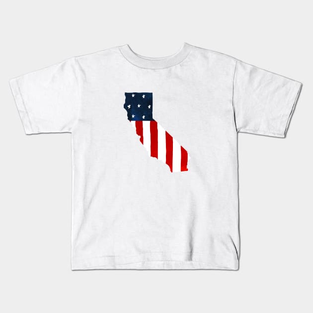 Patriotic USA Flag California Map Kids T-Shirt by k8creates